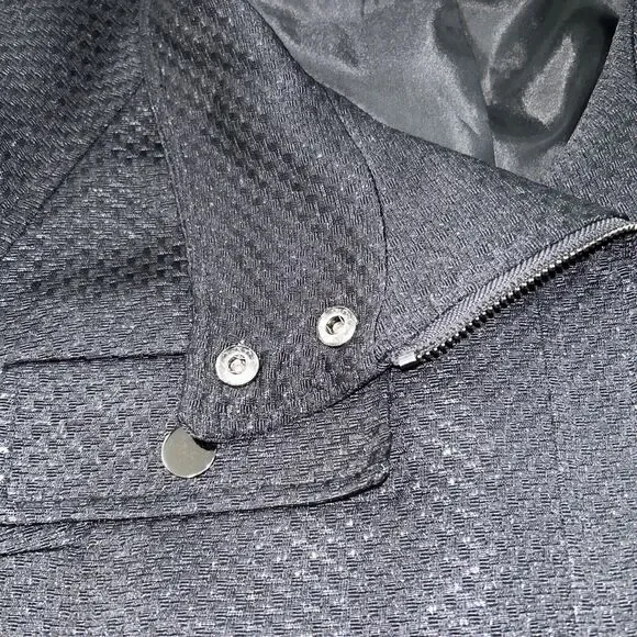 Anne Klein Black Textured Moto‎ Jacket Zipper Front Snap Accent 8 - Picture 5 of 9